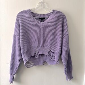 Purple distressed V-neck sweater